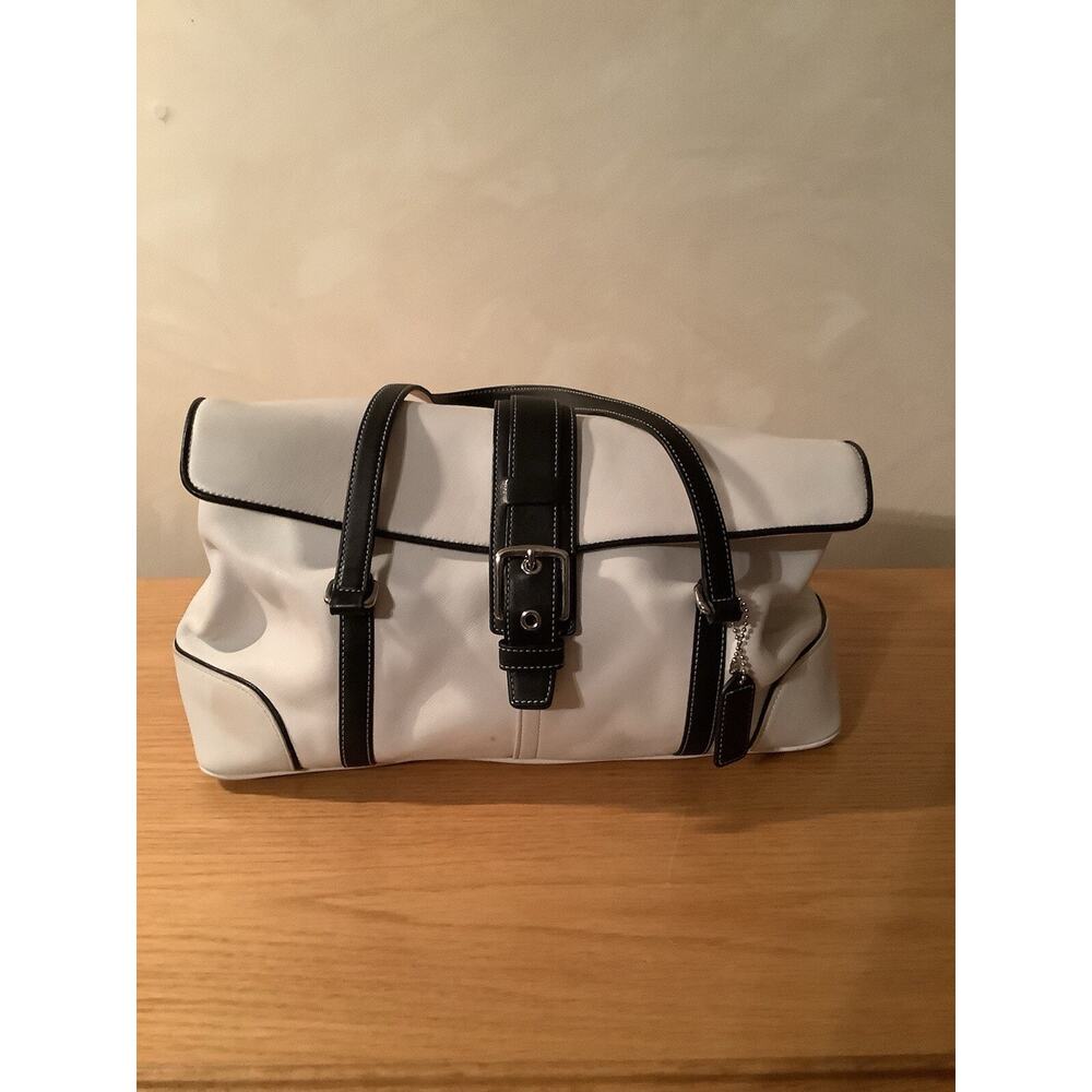 Authentic Coach Hampton Leather Handbag, White & … - image 2